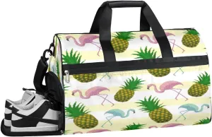 Tropical Flamingo Sports Gym Bag with Wet Pocket & Shoes Compartment Waterproof Workout Duffel Bag for Women and Men Weekender Overnight Duffle Bag Travel Carry-on Tote