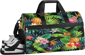 Tropical Pattern Pineapple Sports Gym Bag with Wet Pocket & Shoes Compartment Waterproof Workout Duffel Bag for Women and Men Weekender Overnight Duffle Bag Travel Carry-on Tote