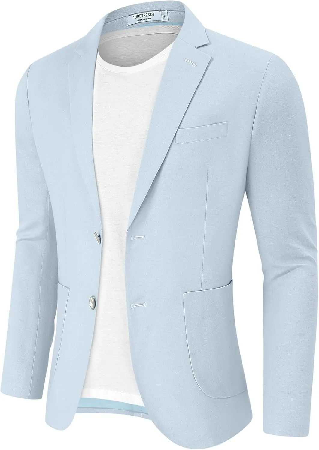 TURETRENDY Men's Casual Blazer Linen Sport Coat Two Button Lightweight Jackets Business Daily Suit