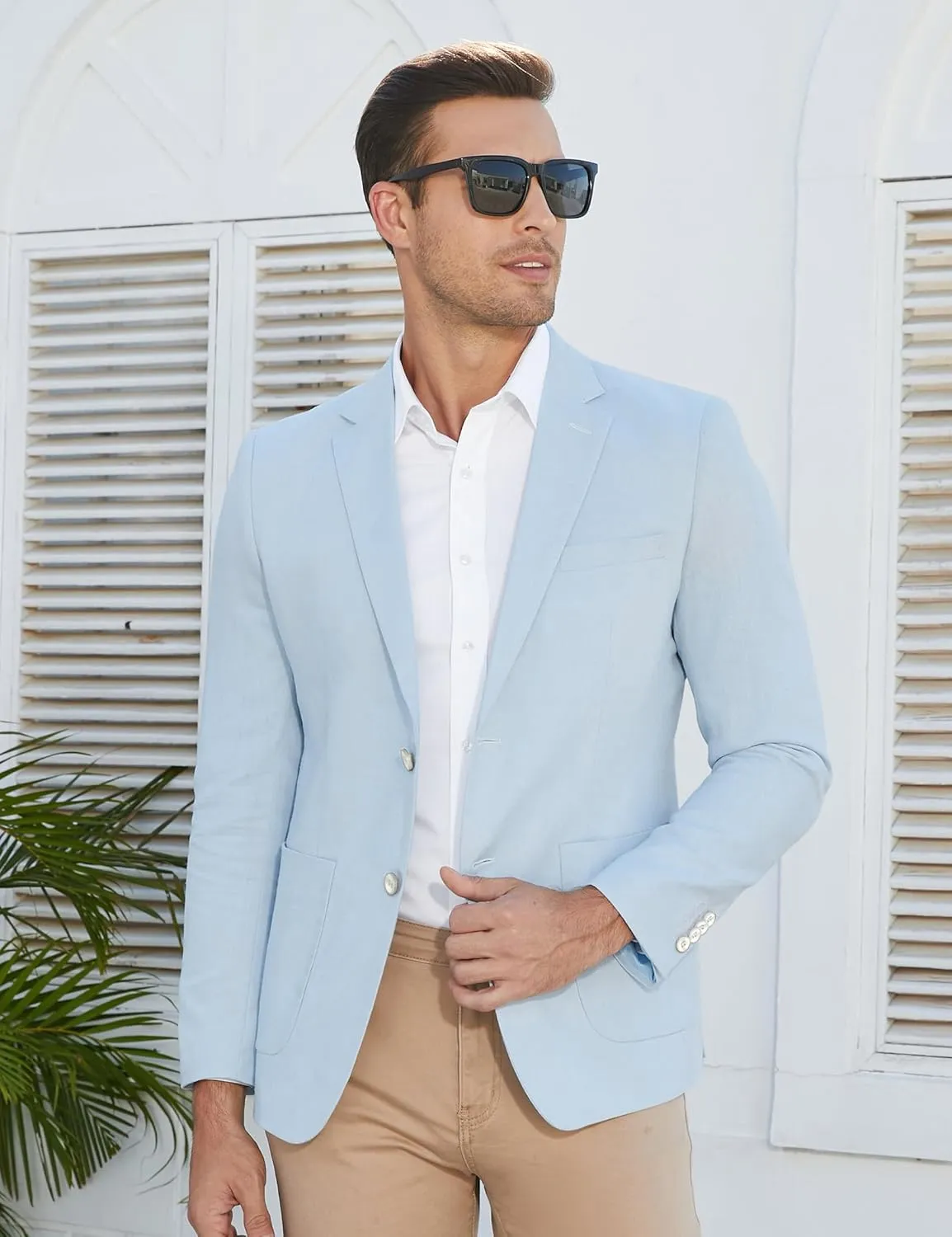 TURETRENDY Men's Casual Blazer Linen Sport Coat Two Button Lightweight Jackets Business Daily Suit