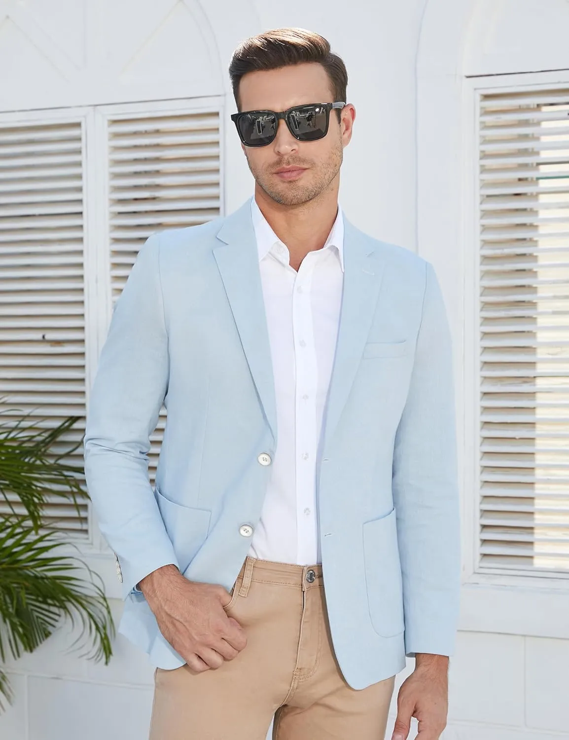 TURETRENDY Men's Casual Blazer Linen Sport Coat Two Button Lightweight Jackets Business Daily Suit