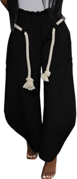 Unybwonn Women High Waist Barrel Sweatpants Wide Leg Casual Streetwear Track Jogger Pants with Waist Rope Tie Belt