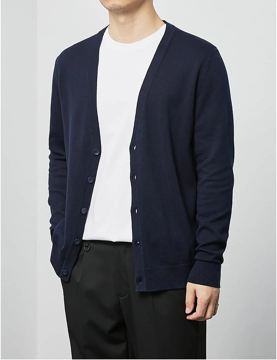 utcoco Men's Cotton Long Sleeve Knit Cardigan Open Front Button Down Cardigan Sweaters for Men