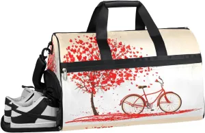 Valentine's Day Bike Hearts Tree Sports Gym Bag with Wet Pocket & Shoes Compartment Waterproof Workout Duffel Bag for Women and Men Weekender Overnight Duffle Bag Travel Carry-on Tote
