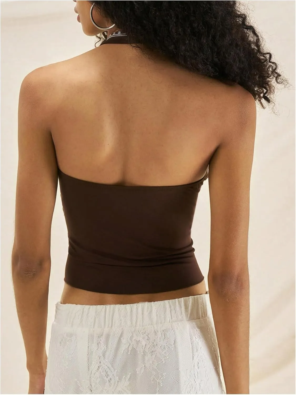 Verdusa Women's Floral Halter V Neck Crop Top Boho Backless Ruched Fitted Sleeveless Tops