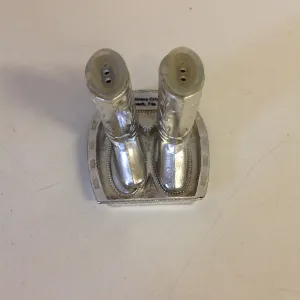 Vintage Souvenir Panama City Beach Florida Silvertone Salt and Pepper Shaker Set with Stand