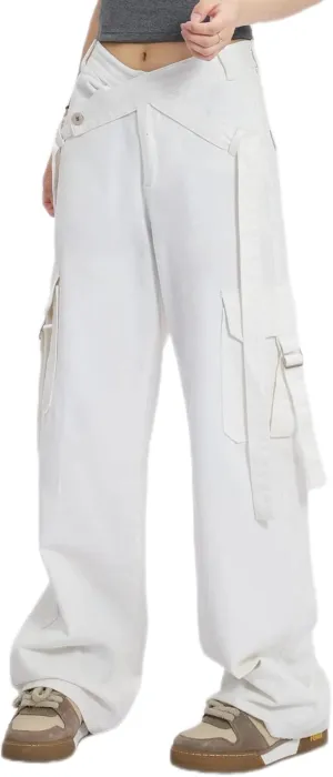 VOIKERDR Cargo Pants Women High Rise Baggy Straight Leg Cargo Pants Street wear Casual Trousers with Pockets Y2K Pants