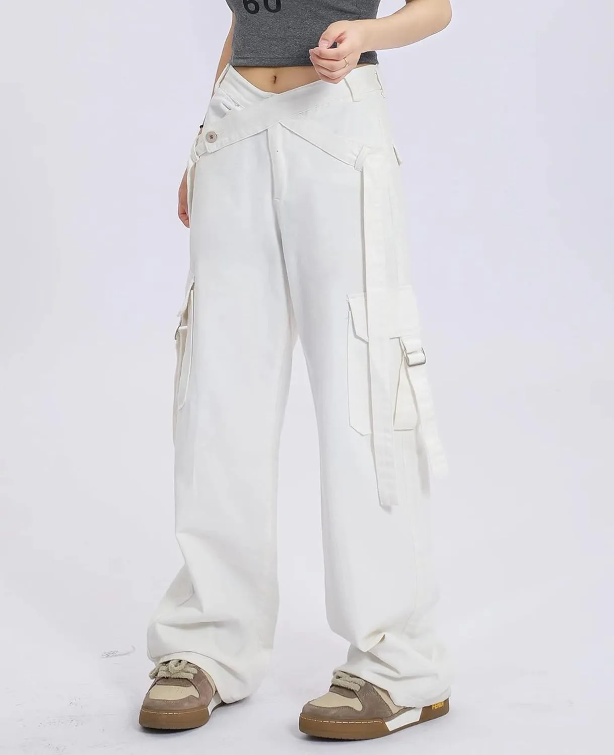 VOIKERDR Cargo Pants Women High Rise Baggy Straight Leg Cargo Pants Street wear Casual Trousers with Pockets Y2K Pants