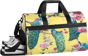 Watercolour Peacock Sports Gym Bag with Wet Pocket & Shoes Compartment Waterproof Workout Duffel Bag for Women and Men Weekender Overnight Duffle Bag Travel Carry-on Tote