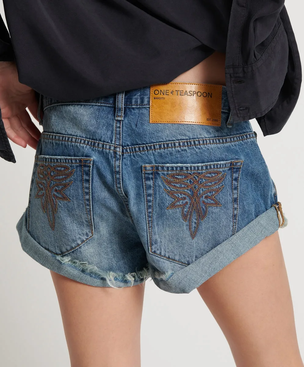WESTLAND BLUE MOTIF BANDITS LOW WAIST DENIM SHORT