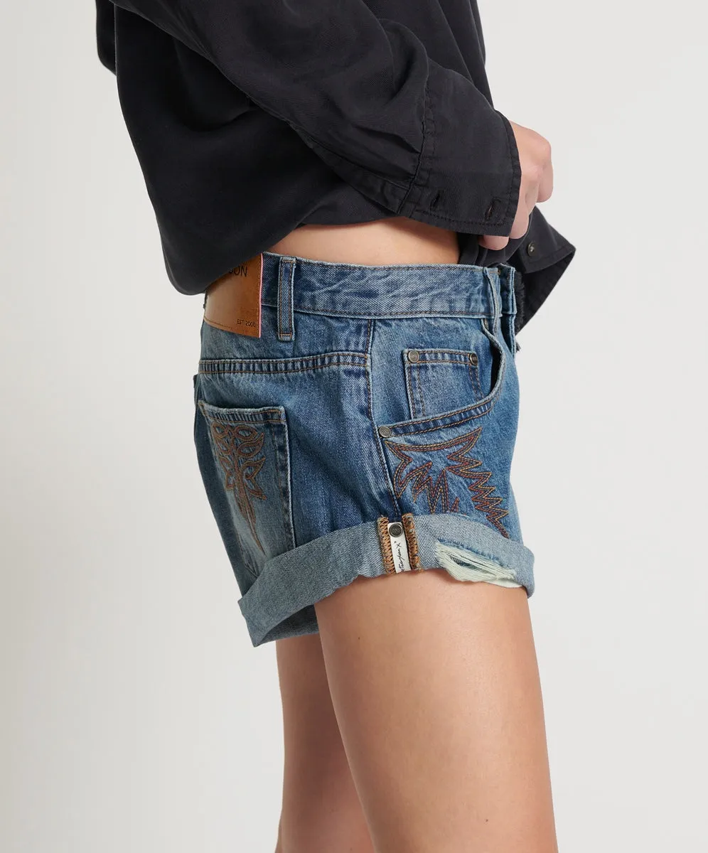 WESTLAND BLUE MOTIF BANDITS LOW WAIST DENIM SHORT