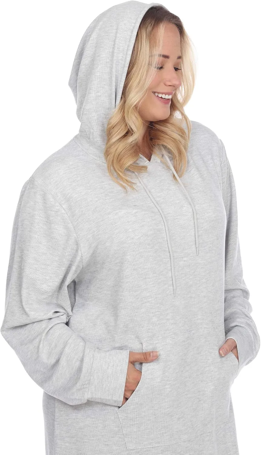 white mark Women's Plus Size Long Sleeve Hoodie Style Sweater Dress