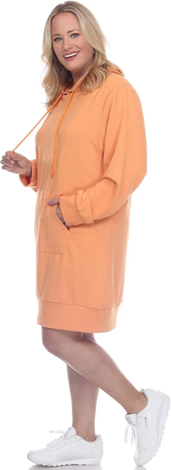 white mark Women's Plus Size Long Sleeve Hoodie Style Sweater Dress