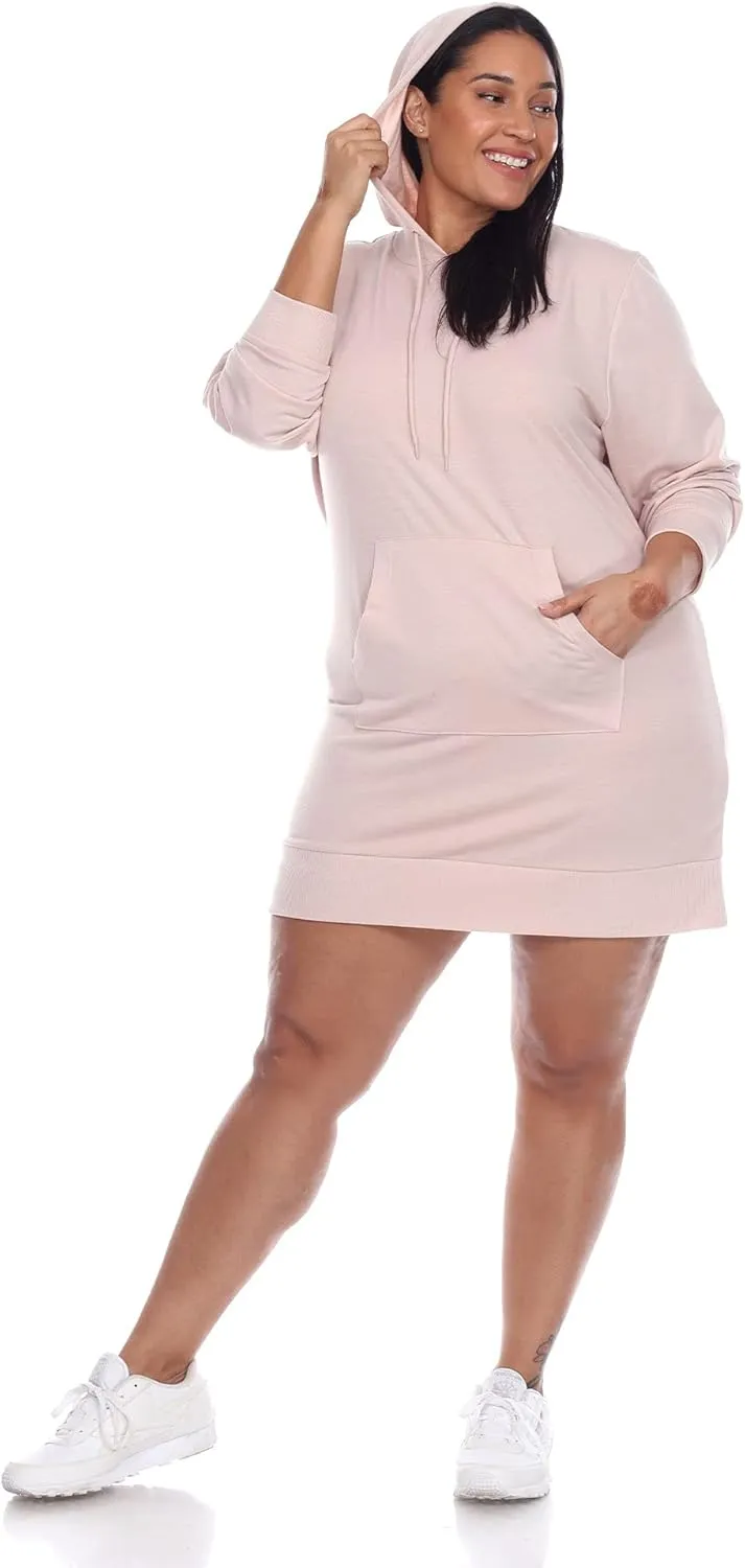 white mark Women's Plus Size Long Sleeve Hoodie Style Sweater Dress