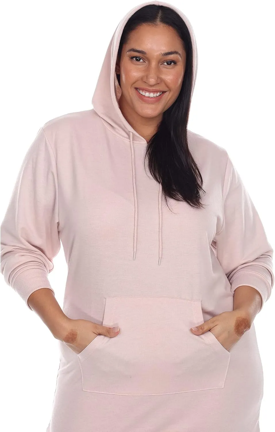 white mark Women's Plus Size Long Sleeve Hoodie Style Sweater Dress