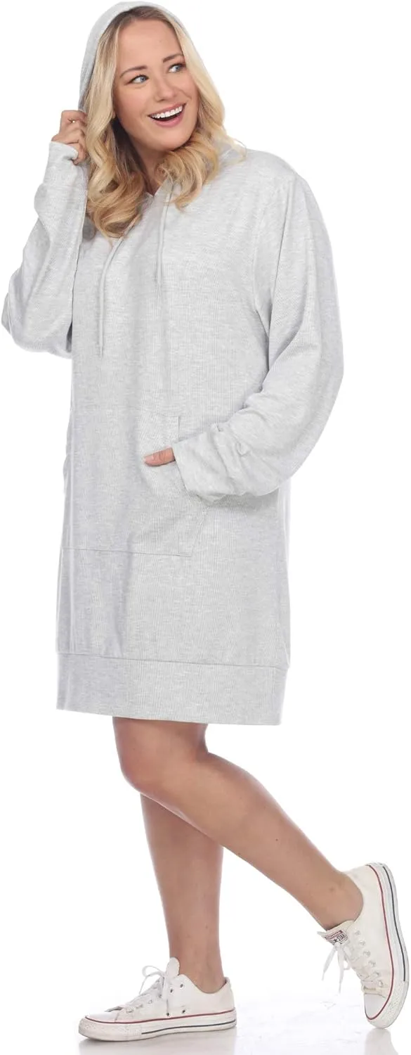 white mark Women's Plus Size Long Sleeve Hoodie Style Sweater Dress