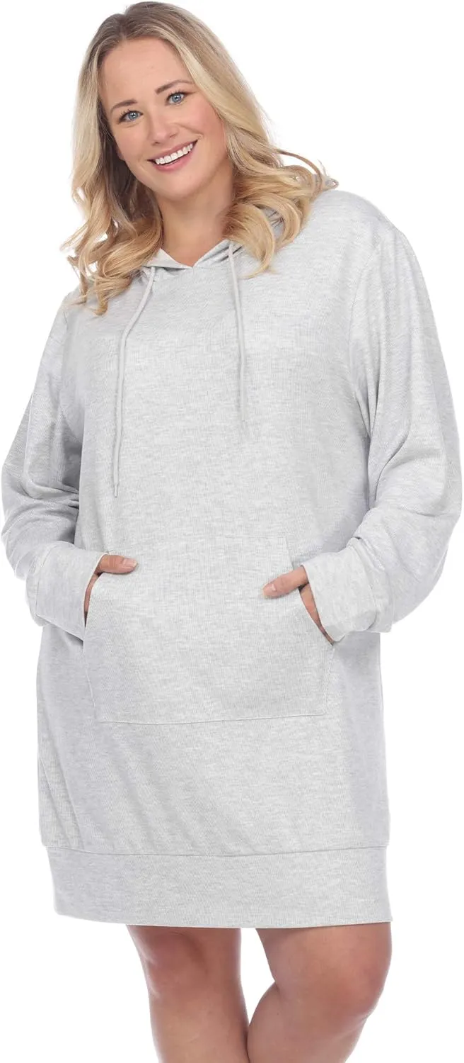 white mark Women's Plus Size Long Sleeve Hoodie Style Sweater Dress