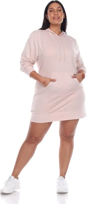 white mark Women's Plus Size Long Sleeve Hoodie Style Sweater Dress