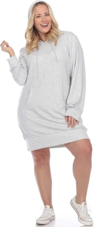 white mark Women's Plus Size Long Sleeve Hoodie Style Sweater Dress