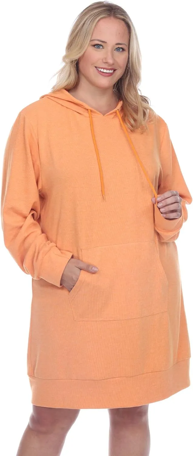 white mark Women's Plus Size Long Sleeve Hoodie Style Sweater Dress
