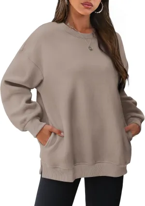 WIHOLL Womens Oversized Sweatshirts Crewneck Long Sleeve Tops Fleece Pullover Fall Fashion Clothes with Pocket