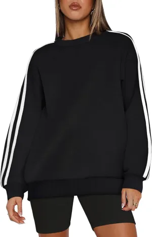 WIHOLL Womens Sweatshirts Oversized Long Sleeve Pullover Striped Shirts Crewneck Fall Outfits Y2K Preppy Clothes