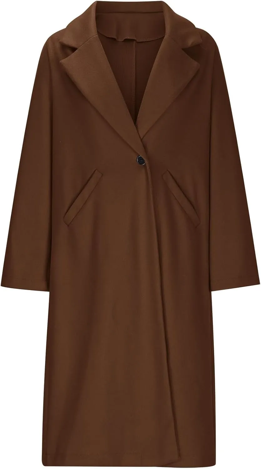 Winter Coats for Women 2024 Mid-Long Wool Blend Overcoats Classic Notched Lapel Collar Single-Breasted Pea Coats
