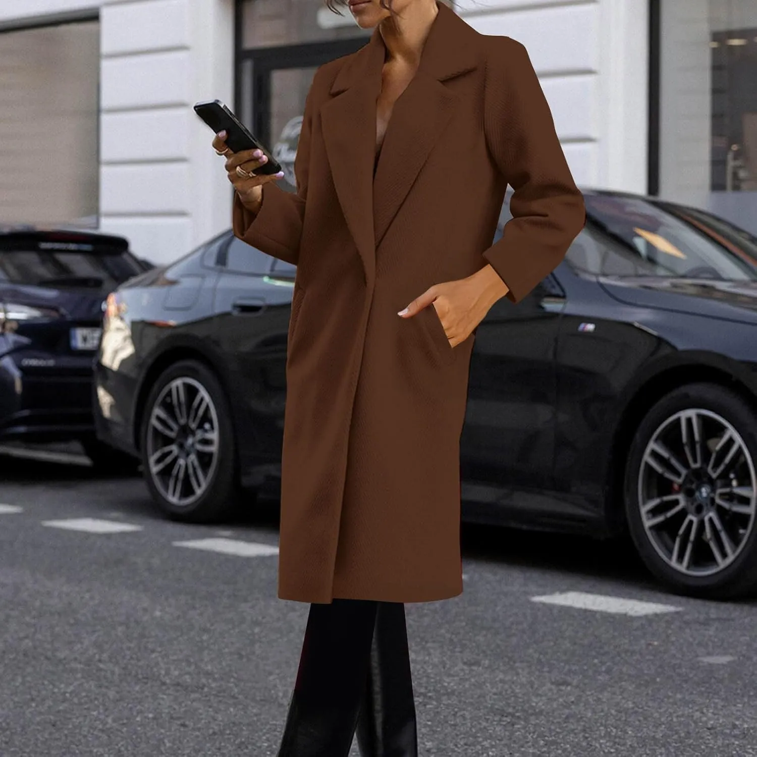 Winter Coats for Women 2024 Mid-Long Wool Blend Overcoats Classic Notched Lapel Collar Single-Breasted Pea Coats