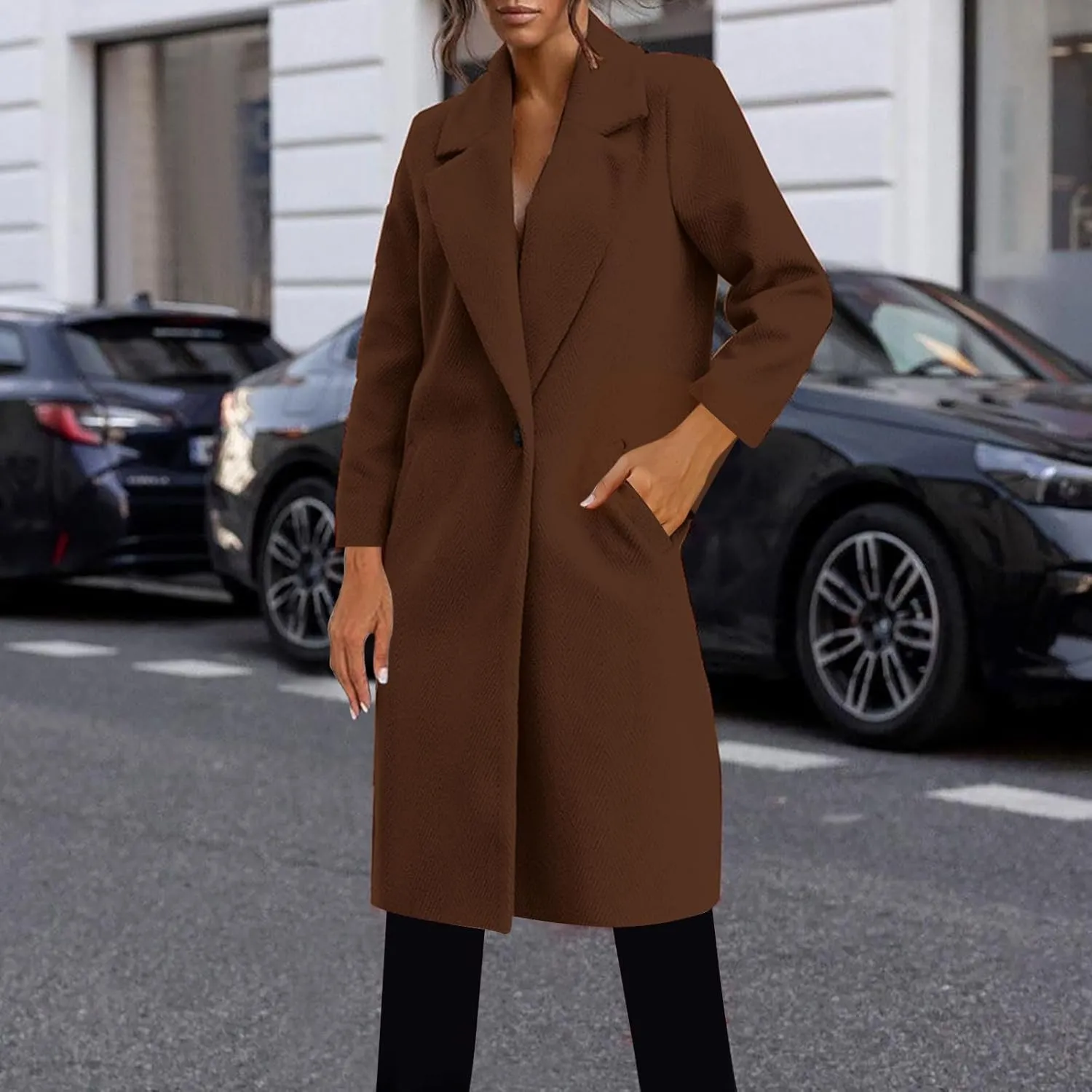 Winter Coats for Women 2024 Mid-Long Wool Blend Overcoats Classic Notched Lapel Collar Single-Breasted Pea Coats
