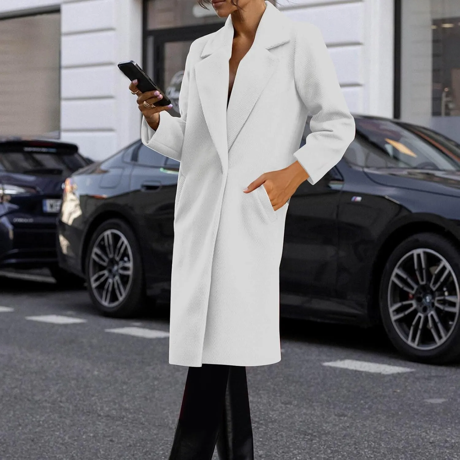 Winter Coats for Women 2024 Mid-Long Wool Blend Overcoats Classic Notched Lapel Collar Single-Breasted Pea Coats