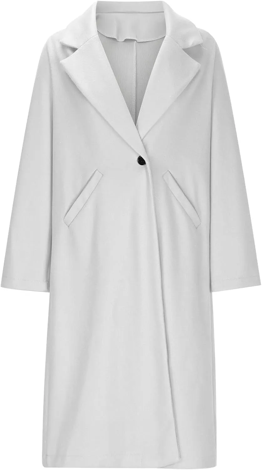 Winter Coats for Women 2024 Mid-Long Wool Blend Overcoats Classic Notched Lapel Collar Single-Breasted Pea Coats