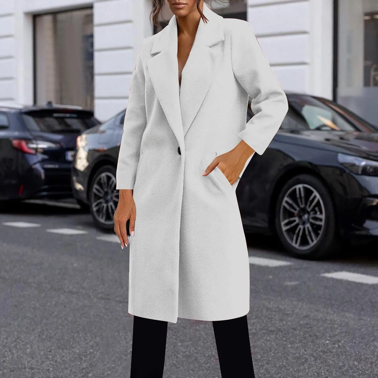 Winter Coats for Women 2024 Mid-Long Wool Blend Overcoats Classic Notched Lapel Collar Single-Breasted Pea Coats