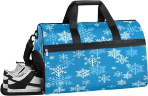 Winter Snowflake Pattern Sports Gym Bag with Wet Pocket & Shoes Compartment Waterproof Workout Duffel Bag for Women and Men Weekender Overnight Duffle Bag Travel Carry-on Tote