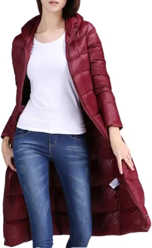 Winter Women Long Hooded Down Puffer Jacket Light Down Coat Parkas Outerwear Tops