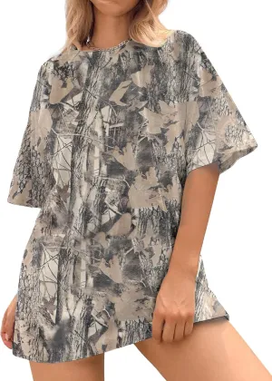 Women Camo Tee Shirt for Men Maple Leaf Print Oversized T Shirt Short Sleeve Summer Casual Tee Tops