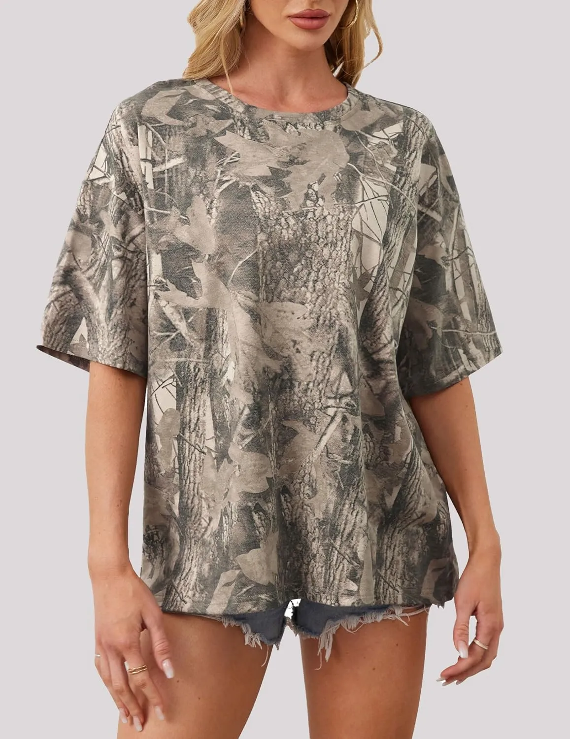 Women Camo Tee Shirt for Men Maple Leaf Print Oversized T Shirt Short Sleeve Summer Casual Tee Tops