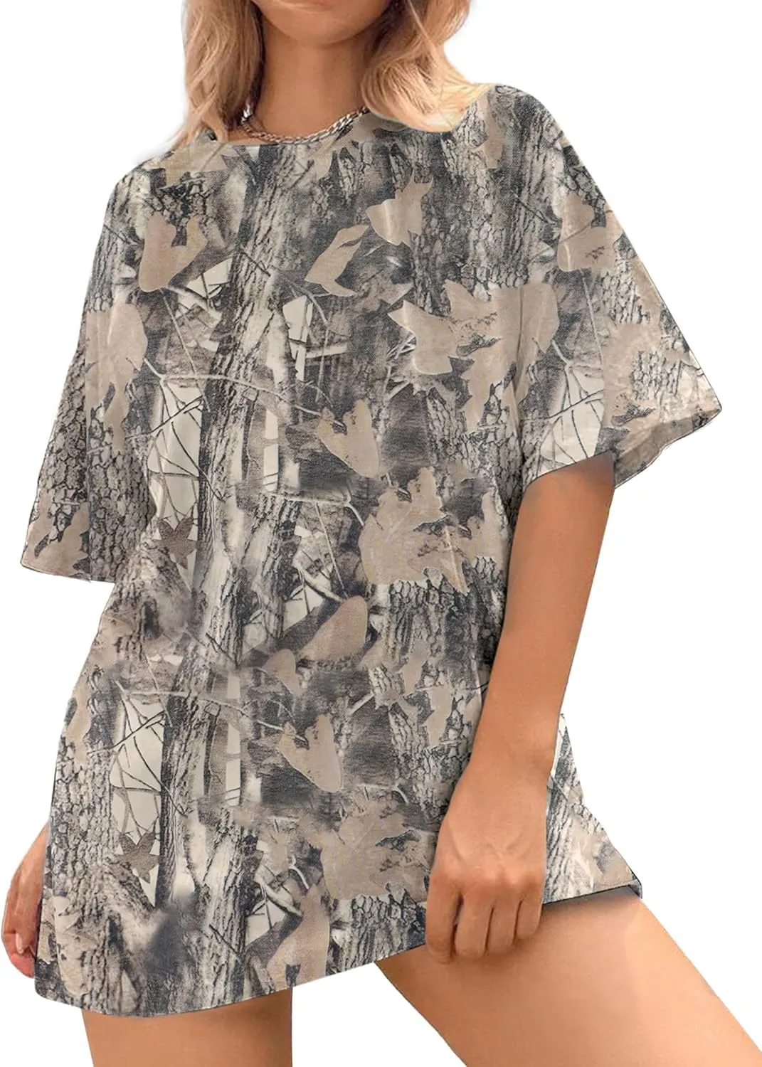 Women Camo Tee Shirt for Men Maple Leaf Print Oversized T Shirt Short Sleeve Summer Casual Tee Tops