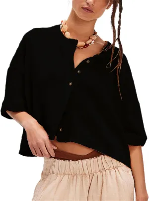 Women Cropped Cardigan T-Shirt Y2k Girls Casual Shirt Short Sleeve Button Down Open Front Loose Tee Crop Tops
