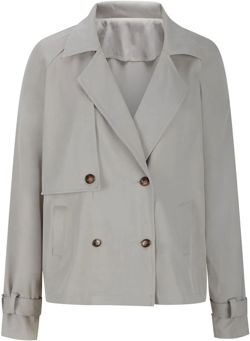 Women Fall Trench Coats Double Breasted Cropped Jackets Fashion Notch Lapel Coats Casual Solid Color Outerwear Tops