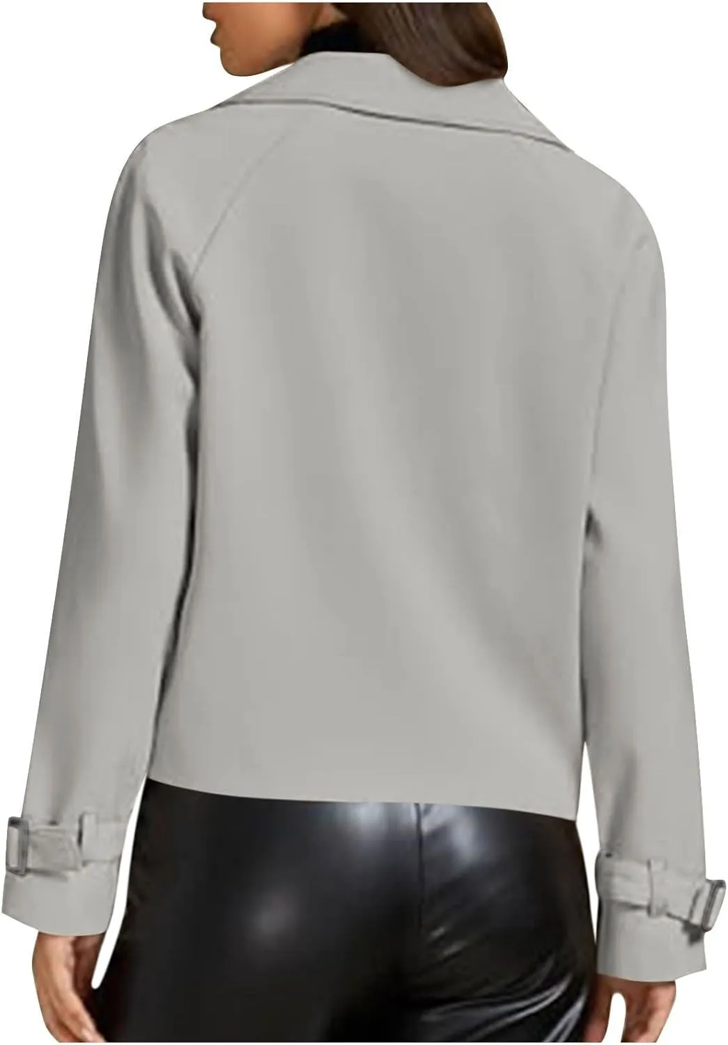 Women Fall Trench Coats Double Breasted Cropped Jackets Fashion Notch Lapel Coats Casual Solid Color Outerwear Tops