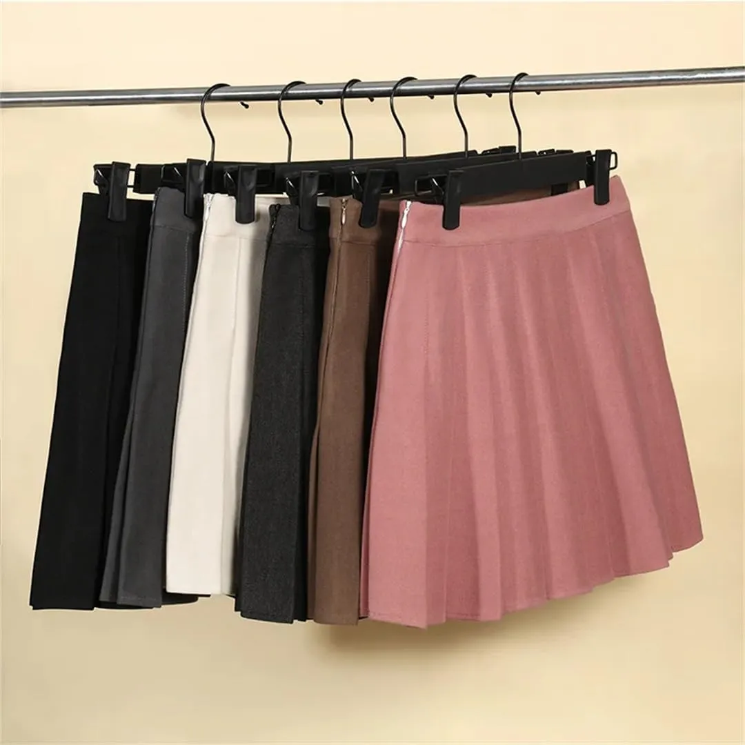 Women Fashion School Uniform Mini Pleated Skirts Stretch High Waist A-Line Skater Skirt