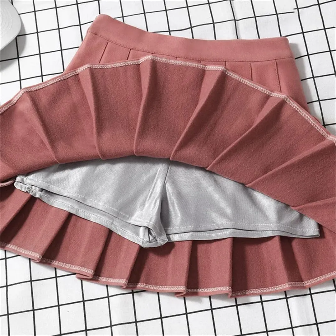 Women Fashion School Uniform Mini Pleated Skirts Stretch High Waist A-Line Skater Skirt
