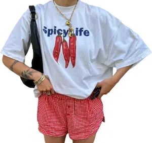 Women Graphic Oversized Tee Y2k Fruit Print Short Sleeve White Top Crewneck Cute Aesthetic Tee Shirts Summer