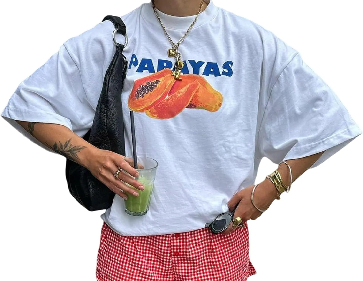 Women Graphic Oversized Tee Y2k Fruit Print Short Sleeve White Top Crewneck Cute Aesthetic Tee Shirts Summer