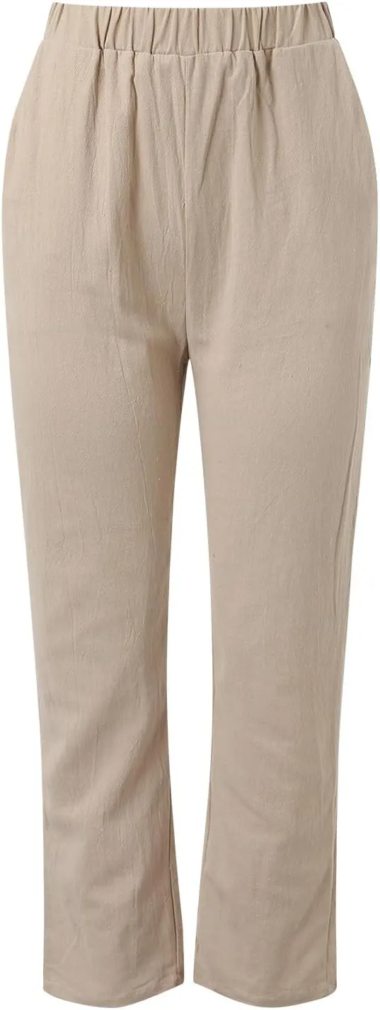 Women High Waisted Wide Leg Pants Fashion Drawstring Elastic Trousers Comfy Straight Leg Long Pants with Pockets