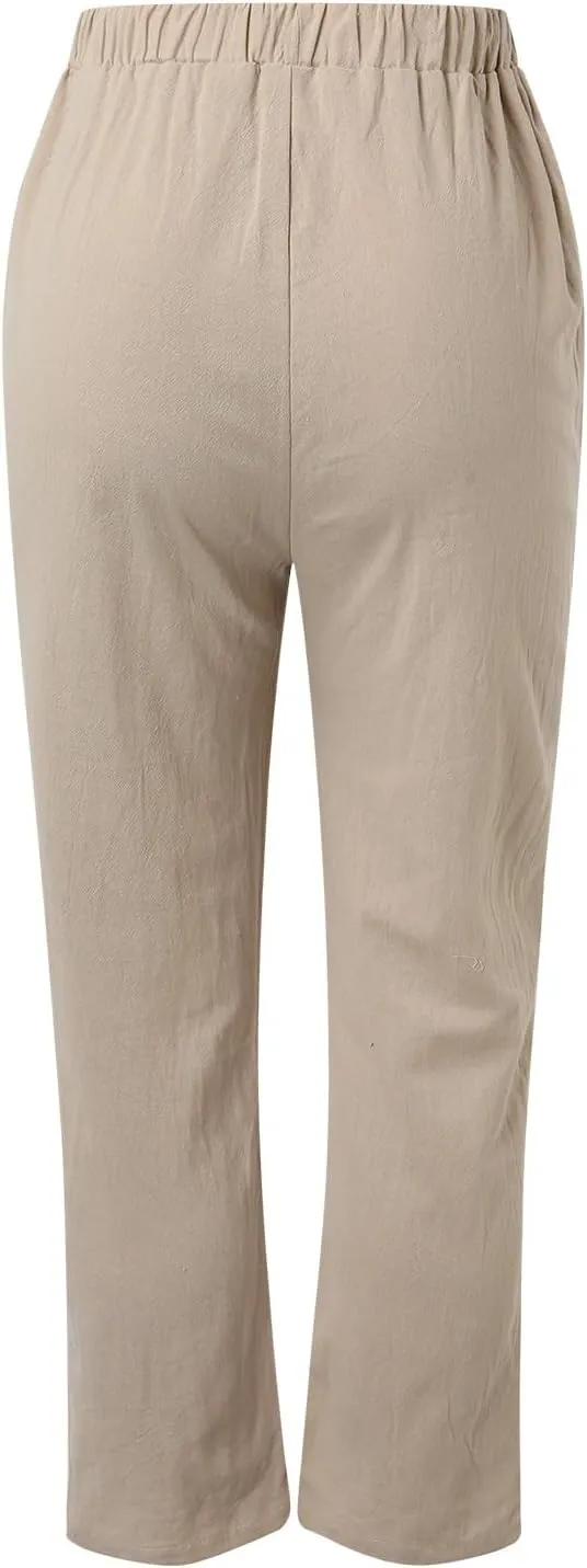 Women High Waisted Wide Leg Pants Fashion Drawstring Elastic Trousers Comfy Straight Leg Long Pants with Pockets