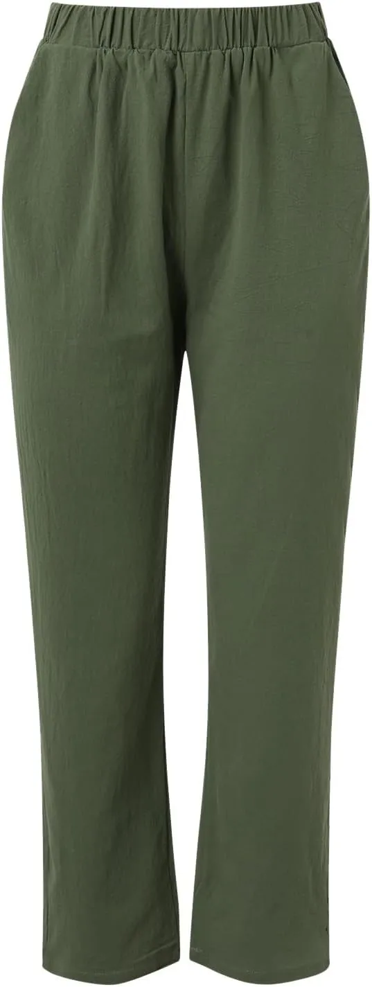 Women High Waisted Wide Leg Pants Fashion Drawstring Elastic Trousers Comfy Straight Leg Long Pants with Pockets