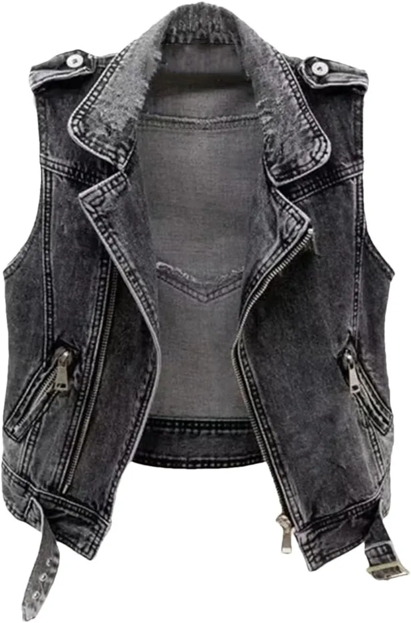 Women Jean Cowboy Waistcoat Hole Denim Vest Sleeveless Tops Short Jacket Ripped Vest