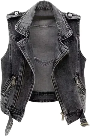 Women Jean Cowboy Waistcoat Hole Denim Vest Sleeveless Tops Short Jacket Ripped Vest