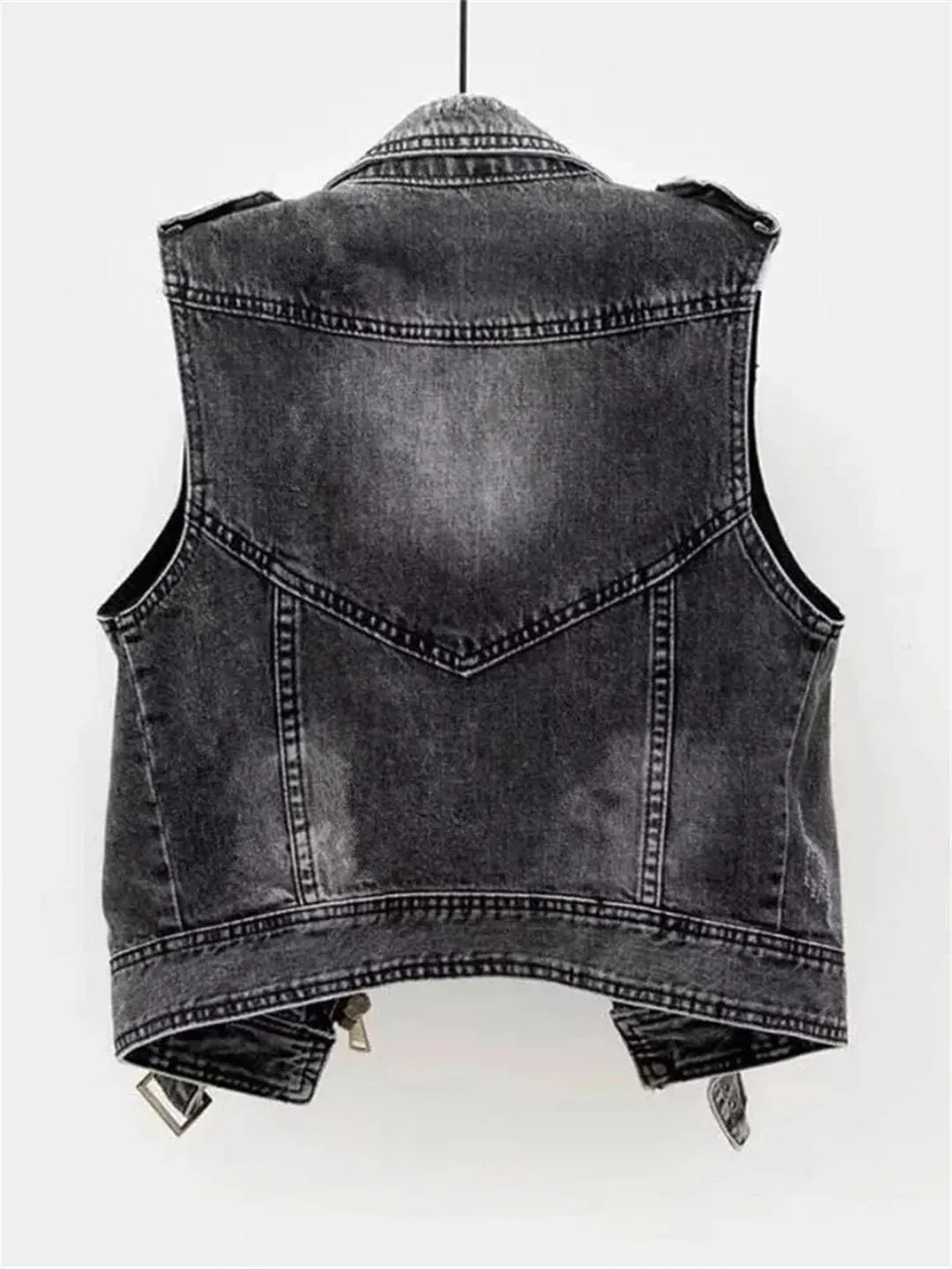 Women Jean Cowboy Waistcoat Hole Denim Vest Sleeveless Tops Short Jacket Ripped Vest